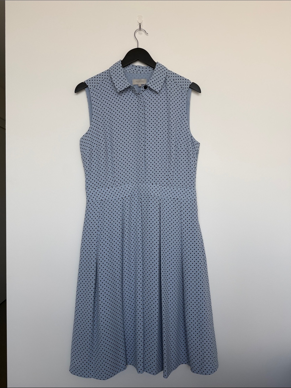 Sleeveless Light Blue Polka Dot Midi Shirt Dress